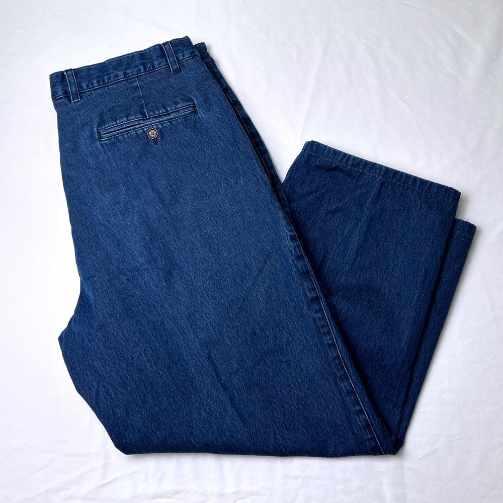 Orvis Womens High Rise Straight Leg Denim Chino Pants Cropped Size 16/34 Blue